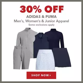 Adidas & Puma Men's, Women's & Junior Apparel - 30% Off