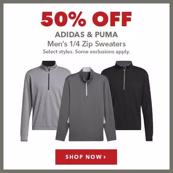 Select Adidas & Puma Men's 1/4 Zip Sweaters - 50% Off