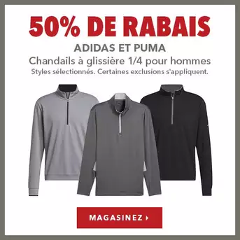 Sélection de chandails à glissière ¼ adidas et Puma pour hommes – 50% de rabais