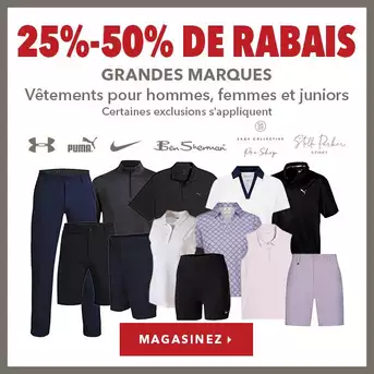 Vêtements de grandes marques pour femmes, hommes et juniors – 25% à 50% de rabais