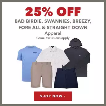 Bad Birdie, Swannies, Breezy, Fore All & Straight Down Men's & Women's Apparel - 25% Off