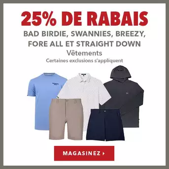 Vêtements Bad Birdie, Swannies, Breezy, Fore All et Straight Down pour hommes et femmes – 25% de rabais