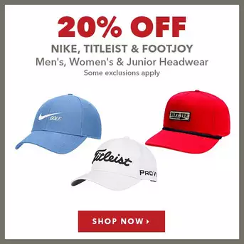 Nike, Titleist & FootJoy Men's, Women's & Junior Headwear - 20% Off