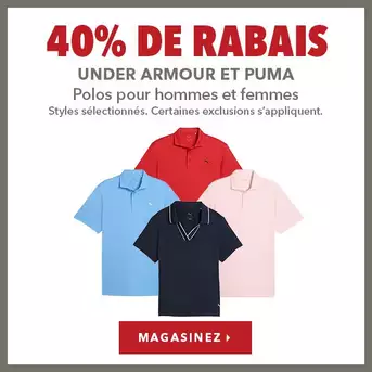 Sélection de polos Under Armour et Puma pour hommes et femmes - 40% de rabais