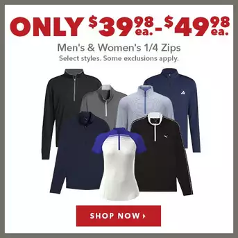 Select Men's & Women's 1/4 Zips - Save Up To 50%