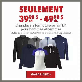 Sélection de chandails à fermeture éclair ¼ pour hommes et femmes - Épargnez jusqu'à 50%