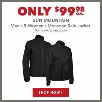 Sun Mountain Men's & Women's Monsoon Rain Jacket - Only $99.98 ea. 