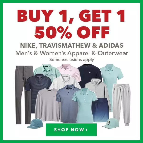 Nike, TravisMathew & Adidas Men's & Women's Apparel & Outerwear - Buy 1, Get 1 50% Off