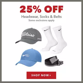 Headwear, Socks & Belts - 25% Off