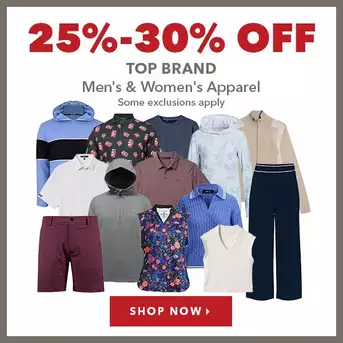 Top Brand Men's & Women's Apparel - 25%-30% Off