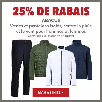 Abacus Men's & Women's Rain, Wind & Insulated Jackets & Pants - 25% Off