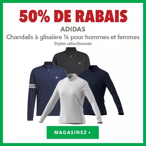 Sélection de chandails adidas à glissière ¼ pour hommes et femmes – 50% de rabais