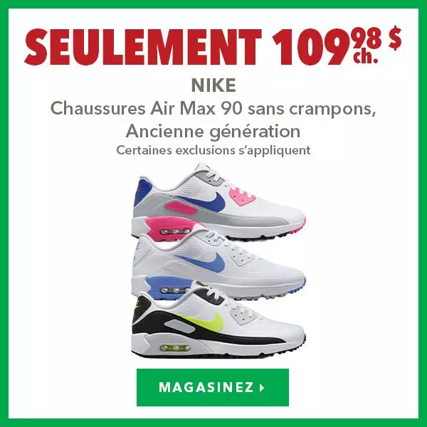 Chaussures Nike Air Max 90 sans crampons de la génération précédente – Seulement 109,98 $ ch.