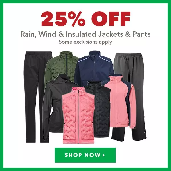 Rain, Wind and Insulated Jackets and Pants - 25% Off