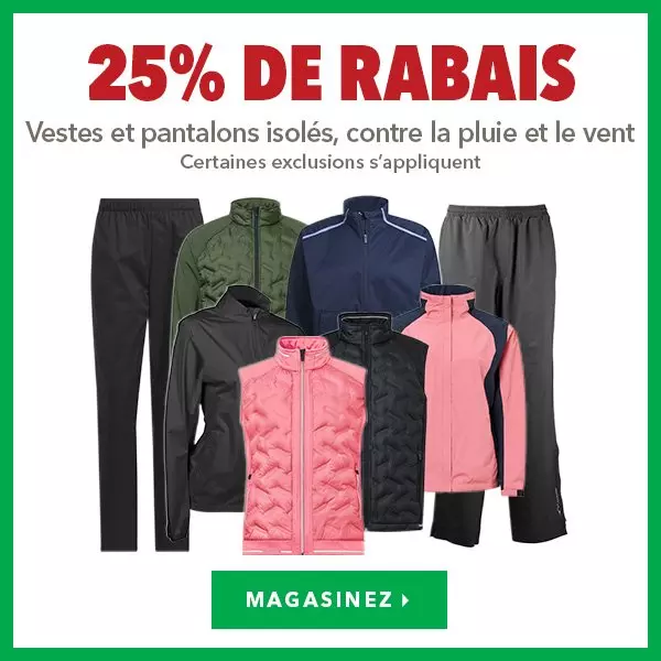 Vestes et pantalons de pluie, isolés et coupe-vent – 25% de rabais