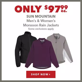 Sun Mountain Men's & Women's Monsoon Rain Jackets - Only $97.99 Ea.