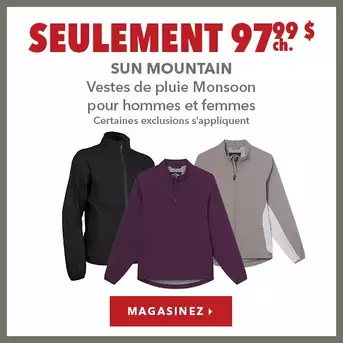 Vestes de pluie Sun Mountain Monsoon pour hommes et femmes – Seulement 97,99 $ ch.