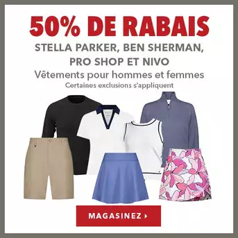 Vêtements Stella Parker, Ben Sherman, Pro Shop et Nivo pour hommes et femmes – 50% de rabais