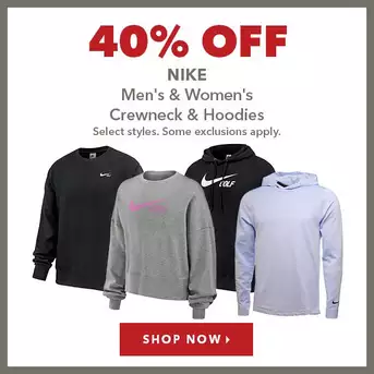 Select Nike Men's & Women's Crewneck and Hoodies - 40% Off