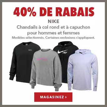 Sélection de chandails à capuchon et à col rond Nike pour hommes et femmes – 40% de rabais