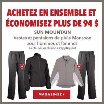 Ensemble de veste et pantalon imperméables Sun Mountain Monsoon pour hommes et femmes – Seulement 175,98 $