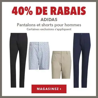 Pantalons et shorts Adidas pour hommes – 40% de rabais