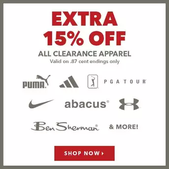 Men's, Women's & Junior Clearance Apparel - Extra 15% Off