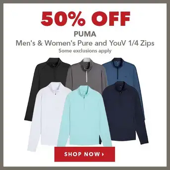 Puma Men's & Women's Pure and YouV 1/4 Zips - 50% Off