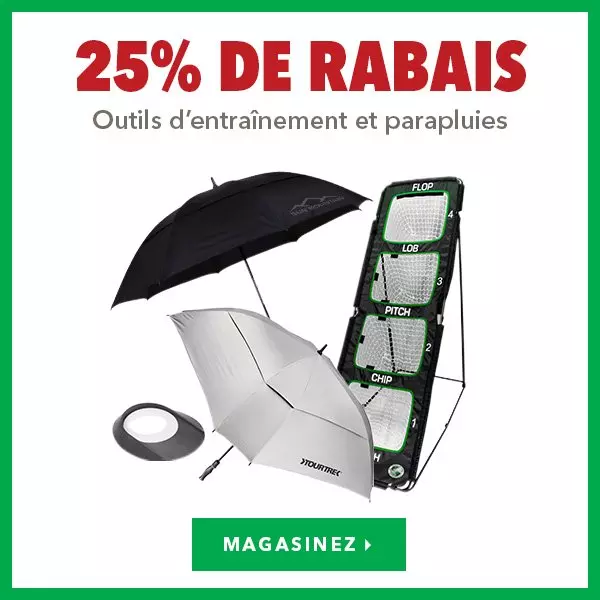 Outils d’entrainement et parapluies – 25% de rabais