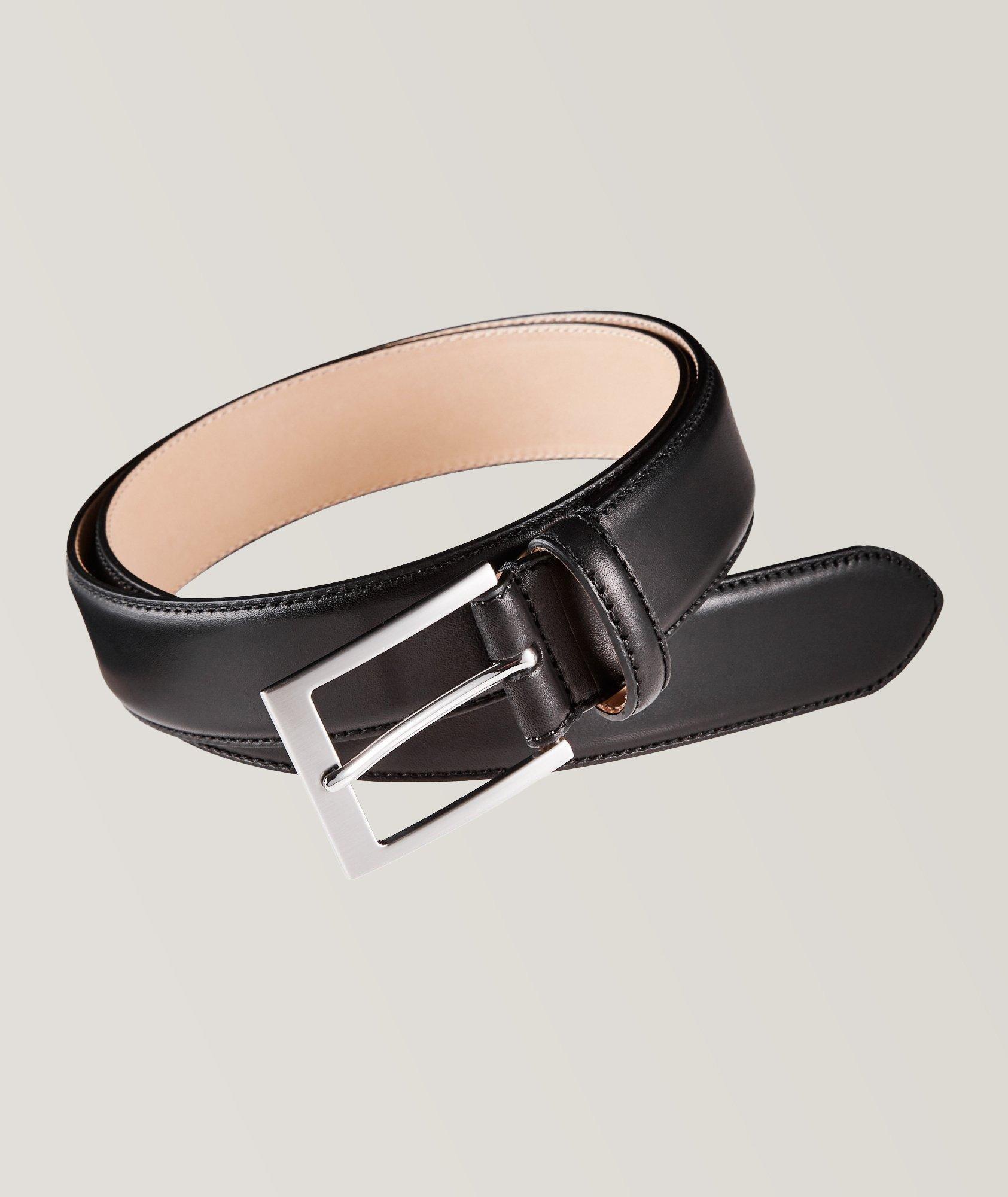 Black Saffiano Designer Leather Belt, Mens Fashion