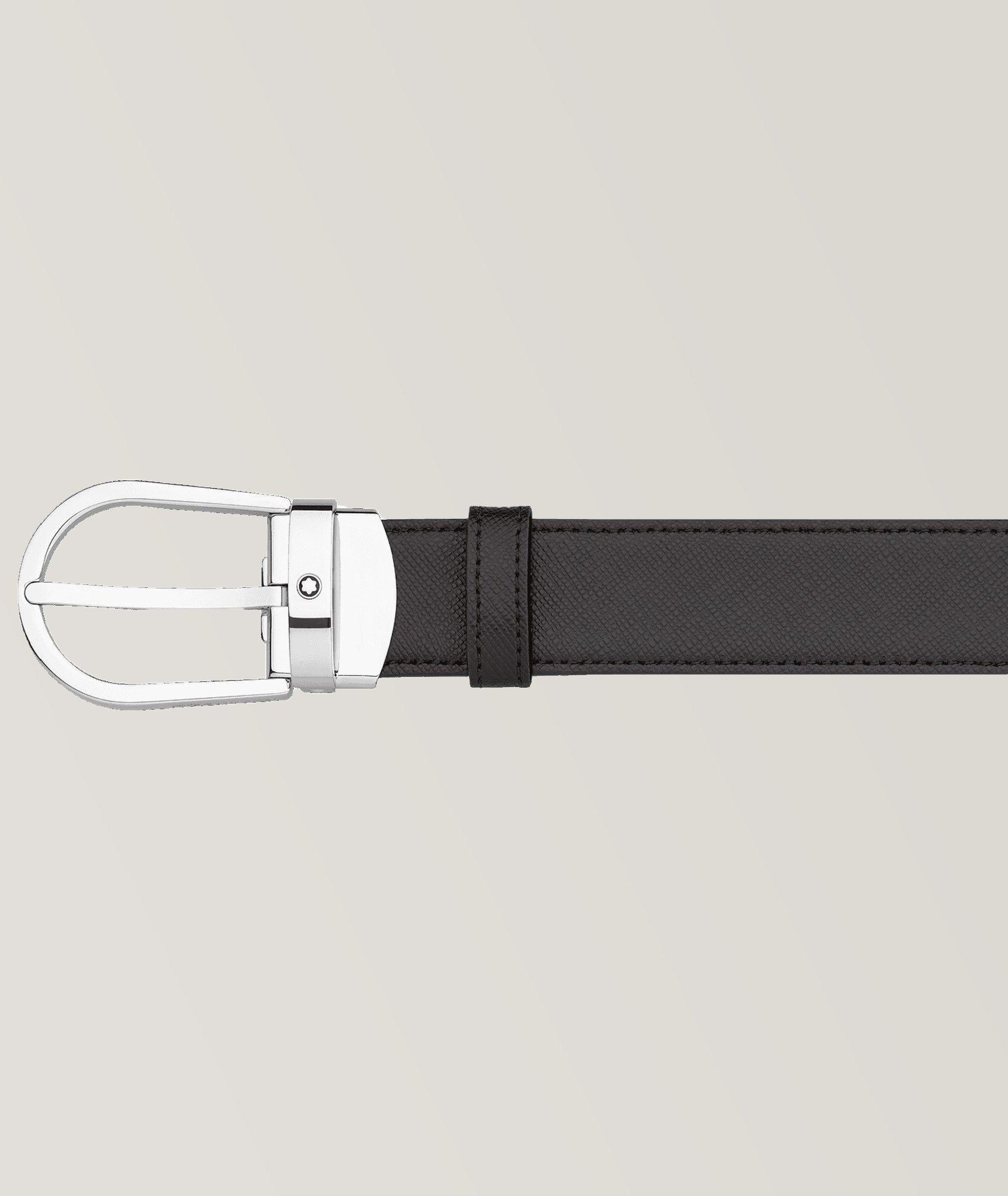 Horseshoe buckle black 35 mm leather belt - Luxury Belts