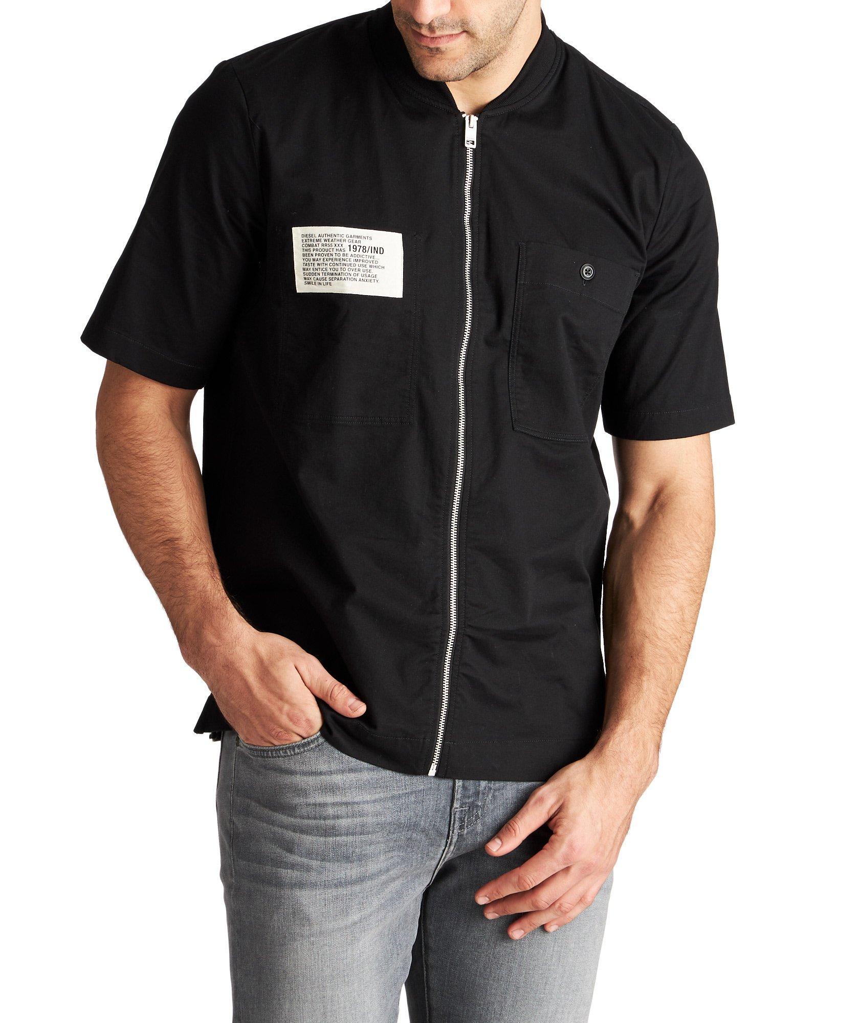 Short-Sleeve Zip-Up Stretch-Cotton Overshirt image 0