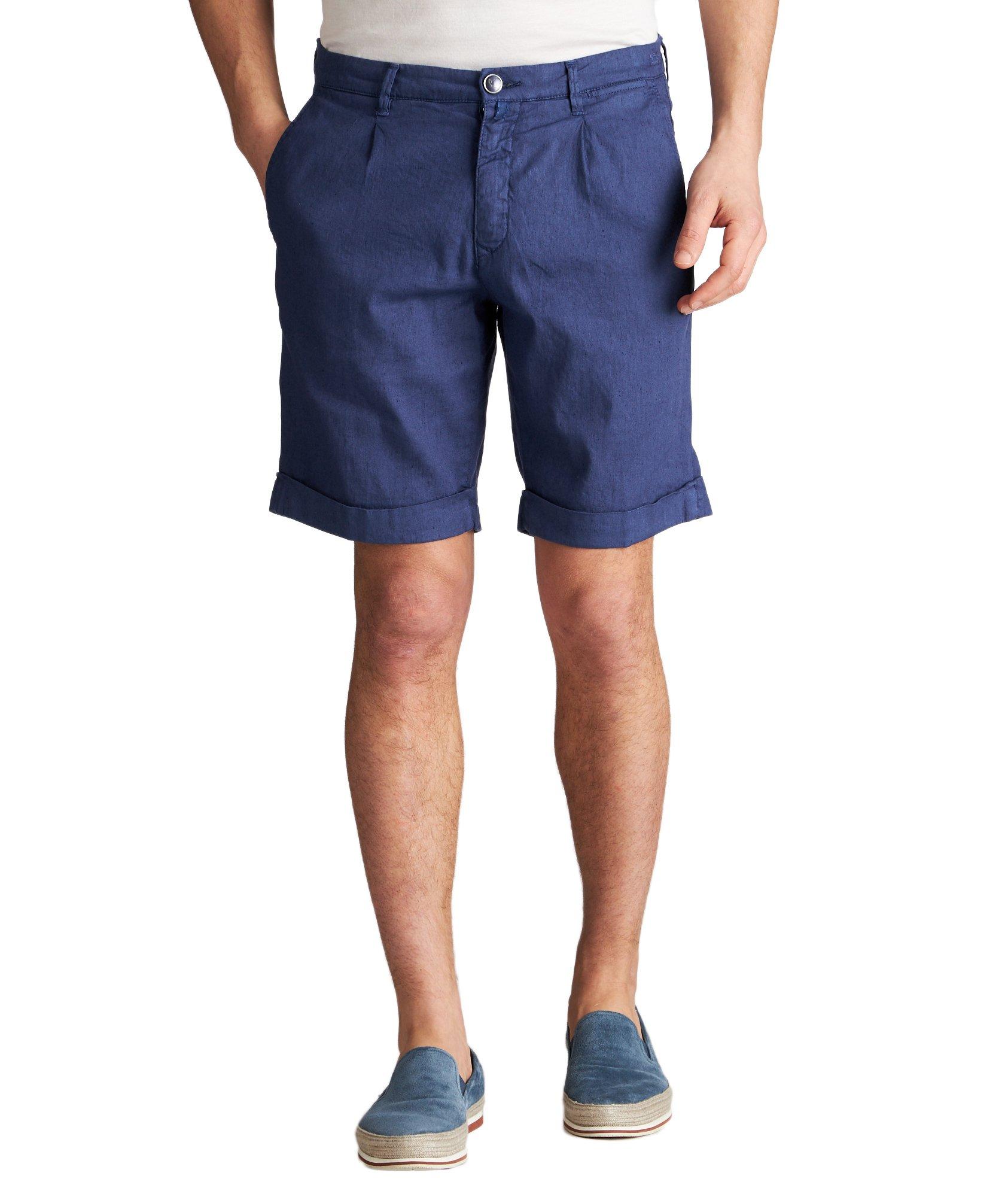 Pleated Front Stretch Linen-Cotton Shorts image 0