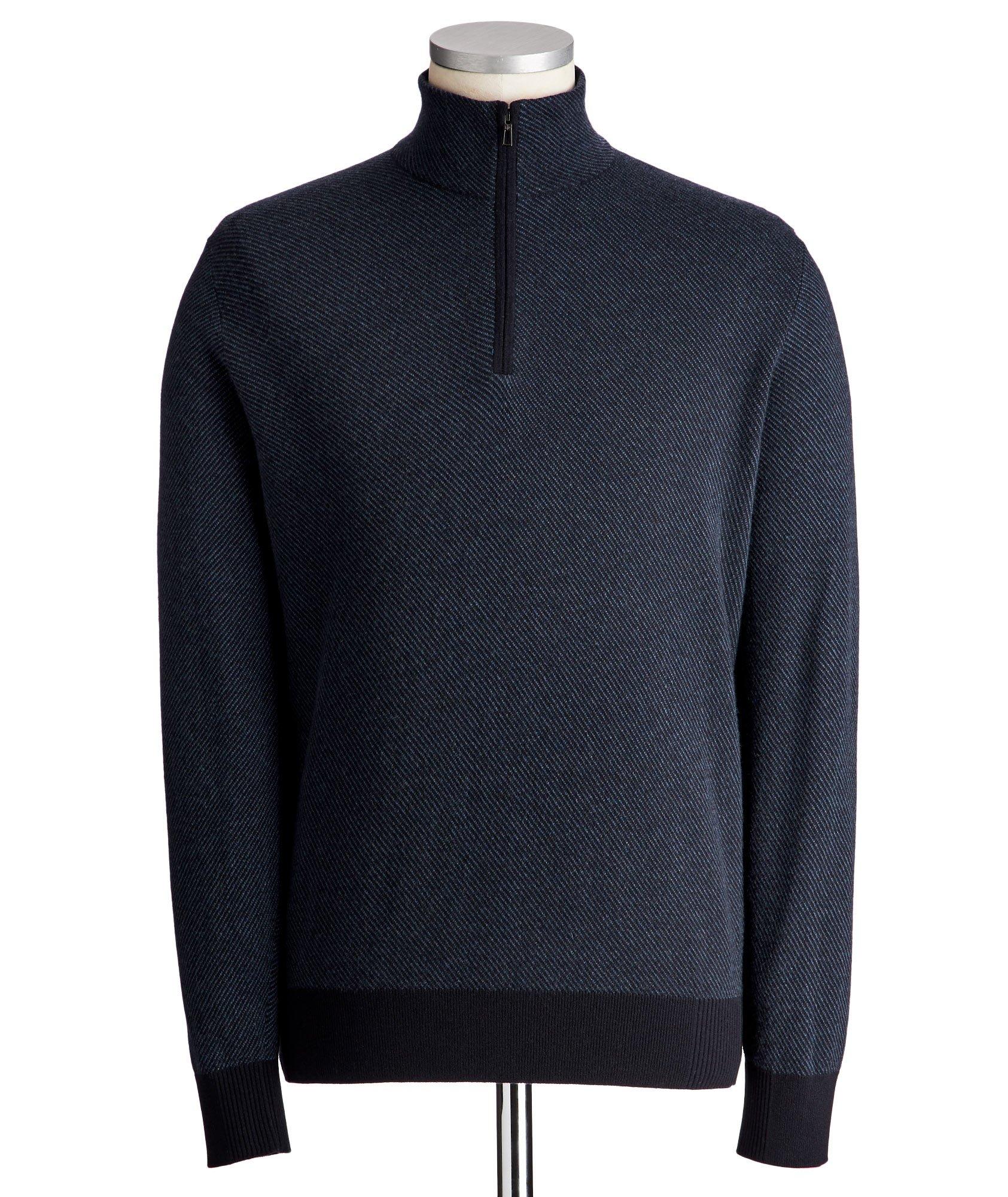 Half-Zip Diagonally Striped Cashmere Sweater image 0