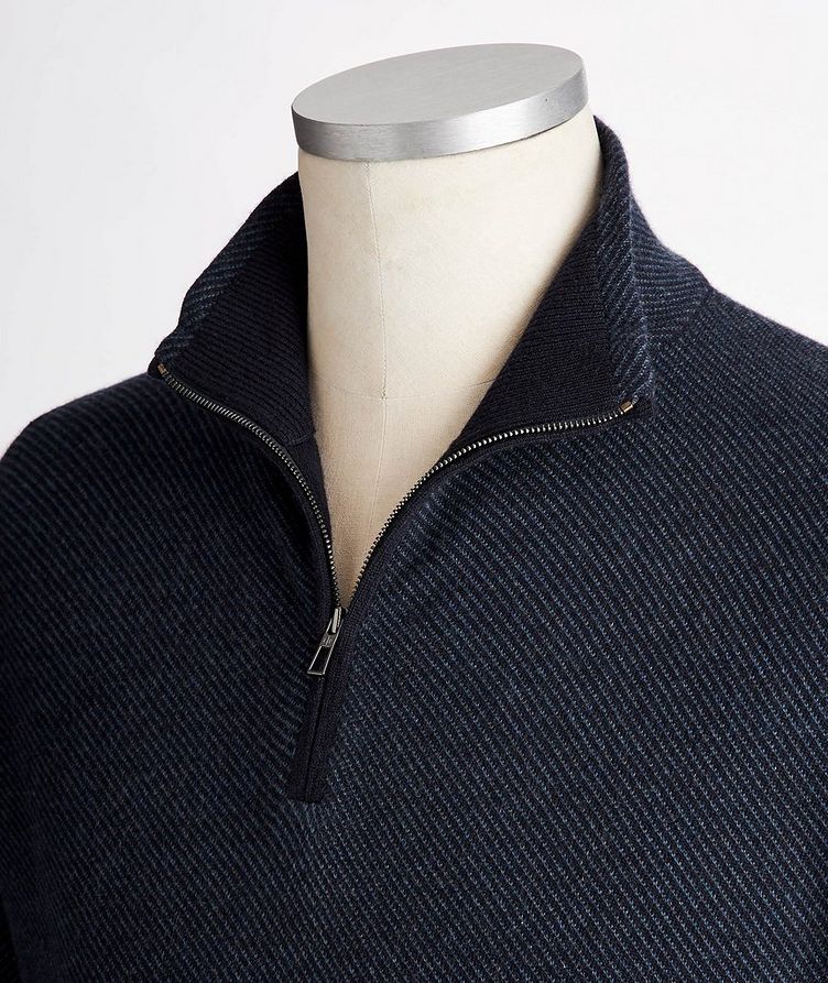 Half-Zip Diagonally Striped Cashmere Sweater image 1