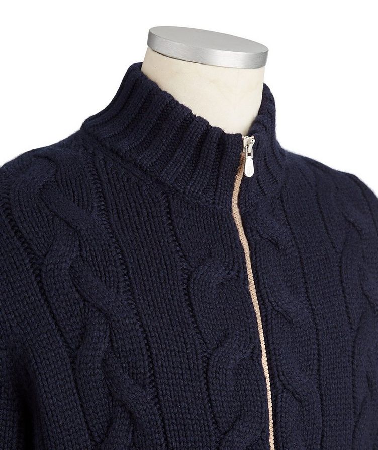 Zip-Up Cable Knit Cashmere Cardigan image 1