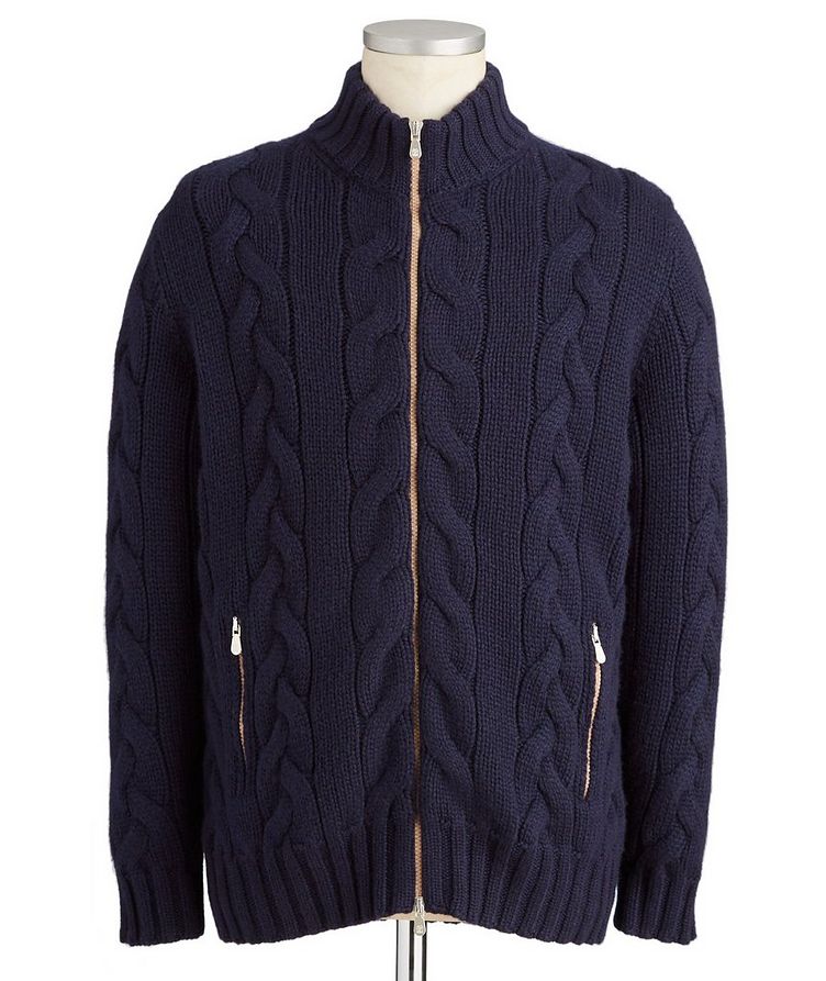 Zip-Up Cable Knit Cashmere Cardigan image 0