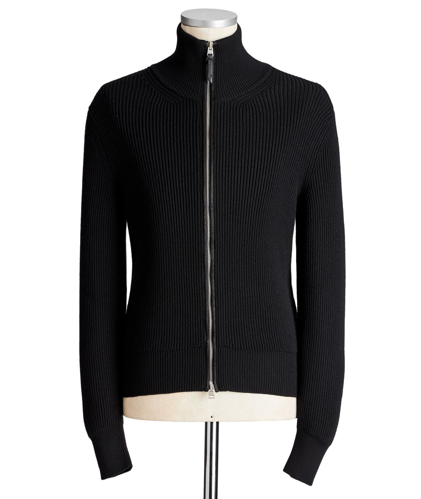 Zip-Up Ribbed Wool Sweater image 0