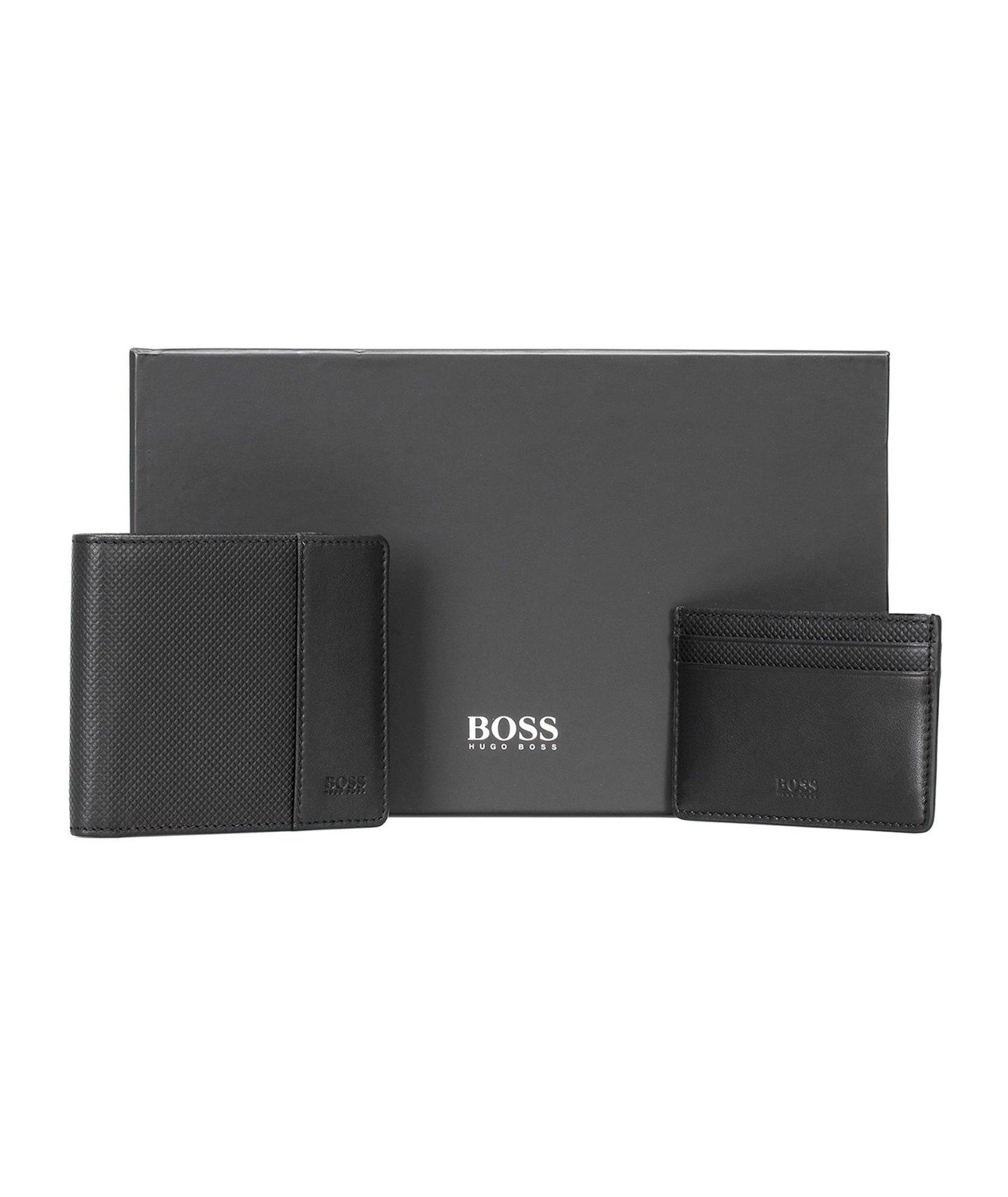 Diamond-Embossed Leather Wallet and Card Holder Gift Set image 0