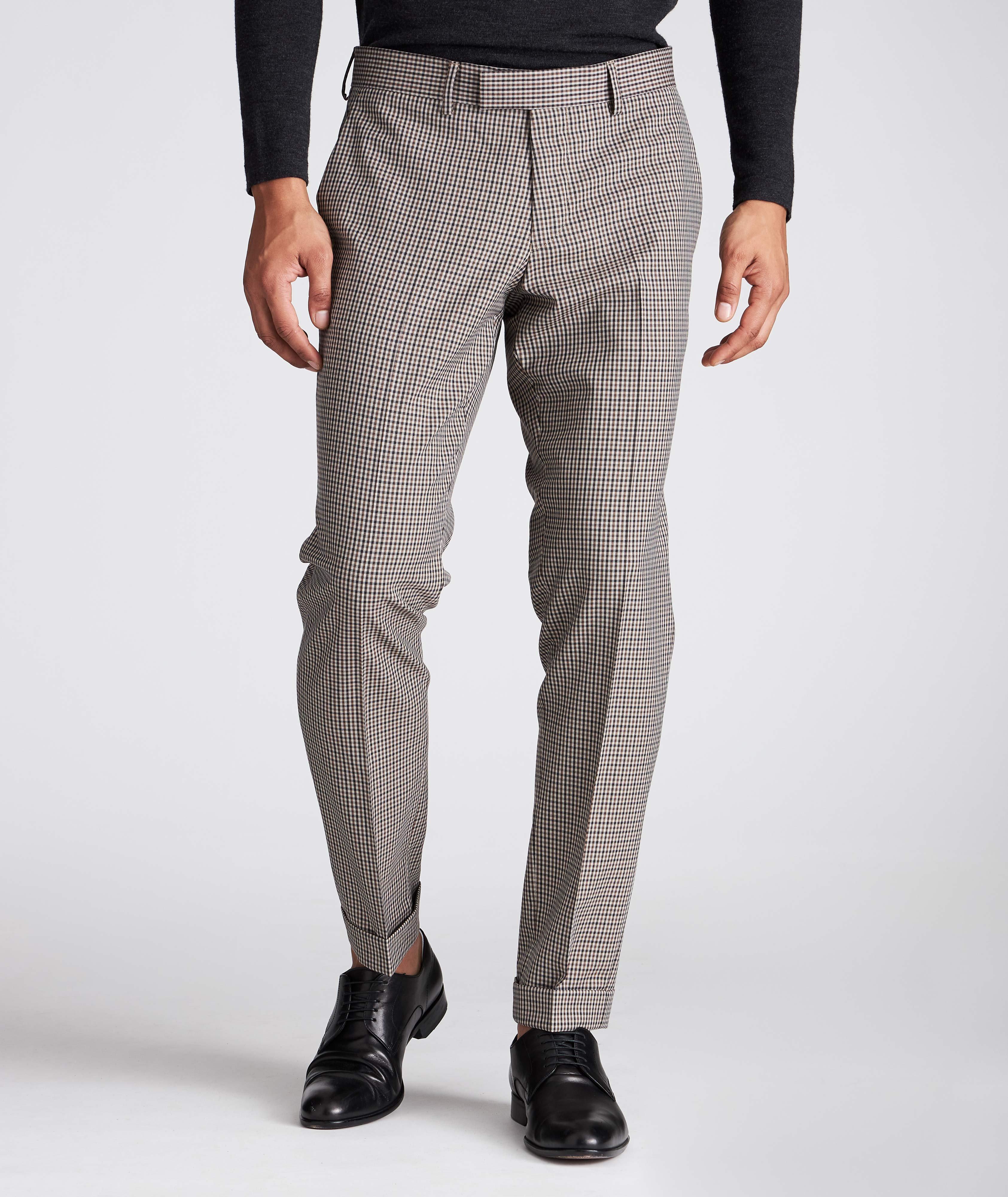 Pantalon habillé à motif quadrillé de coupe amincie image 0