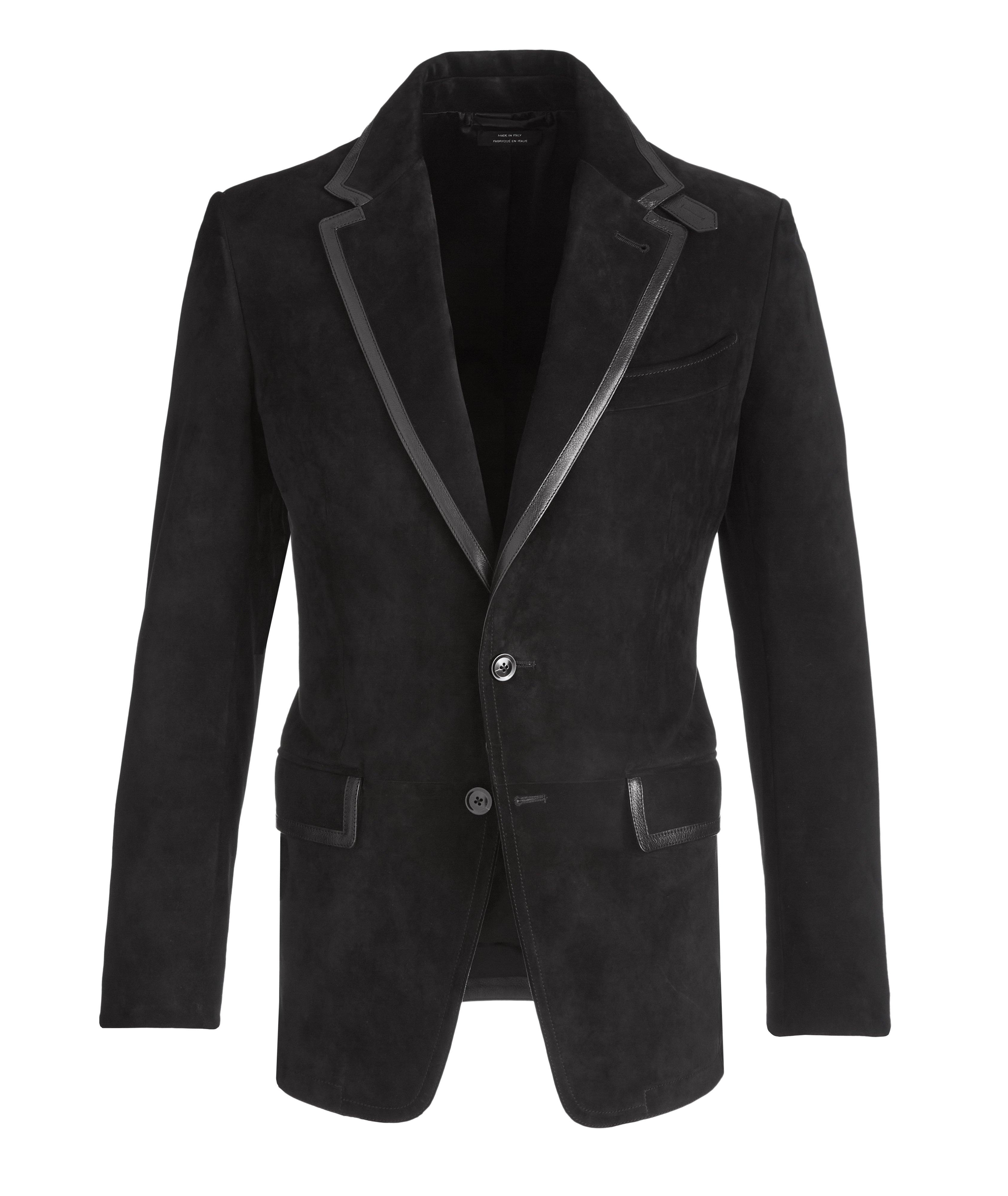 Slim Fit Leather-Trimmed Suede Sports Jacket image 0
