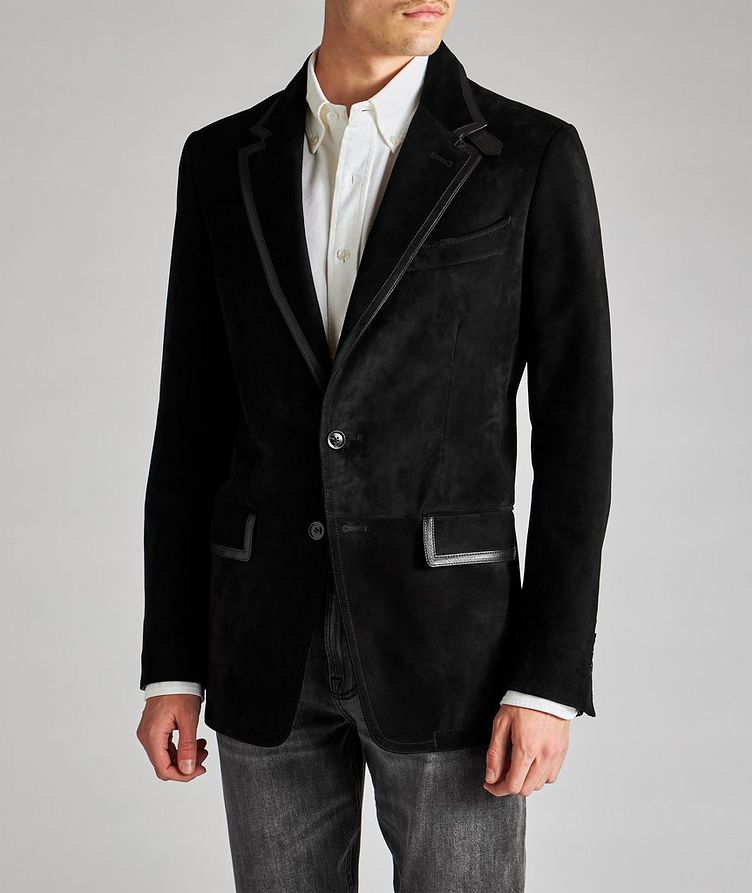 Slim Fit Leather-Trimmed Suede Sports Jacket image 1