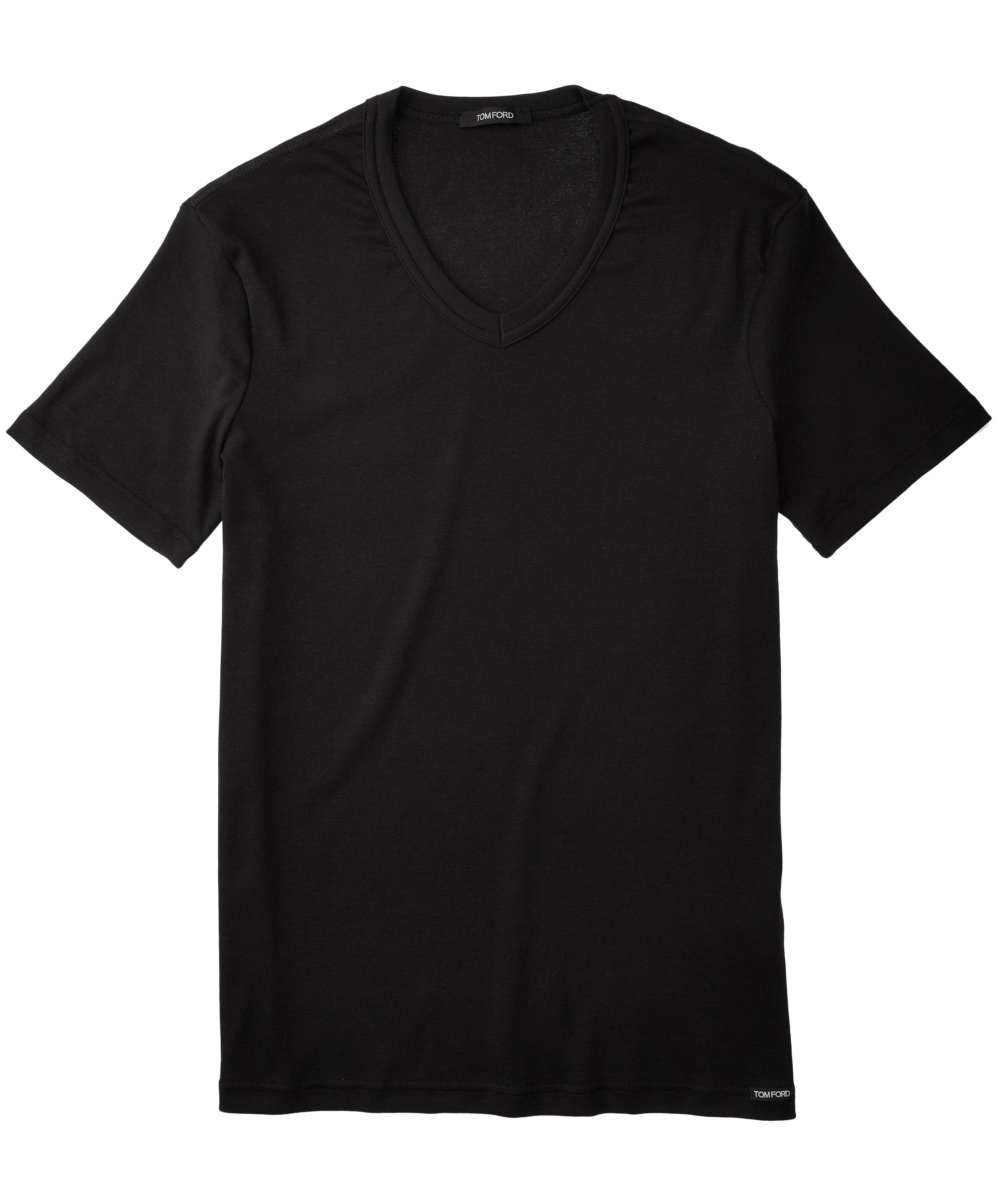 T-shirt en jersey de coton extensible à encolure en V image 0