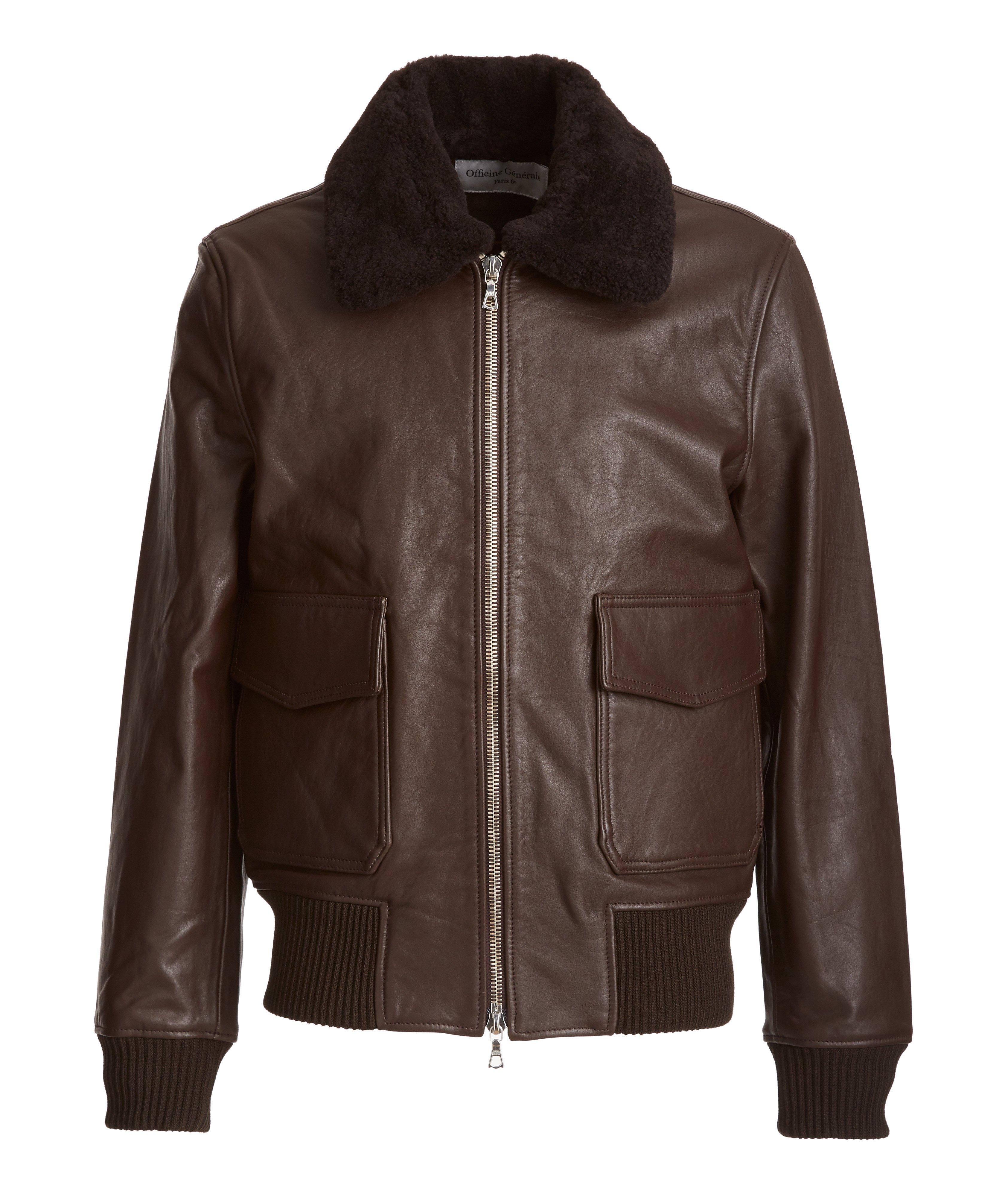 Shearling-Trimmed Leather Bomber Jacket image 0