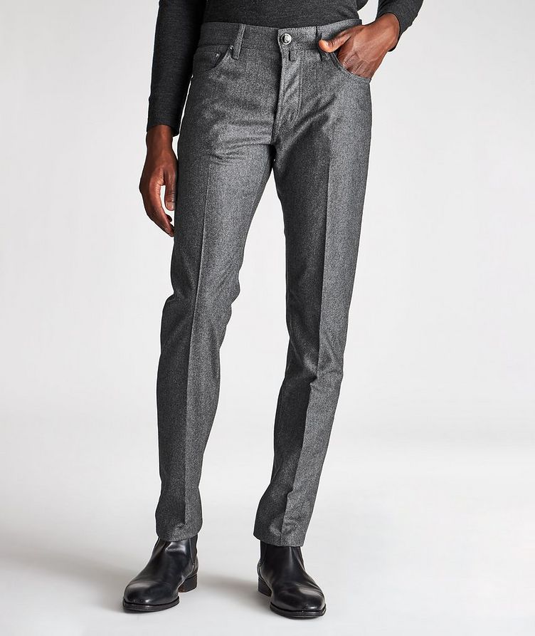 Slim Fit Pleated Five-Pocket Wool Pants image 0