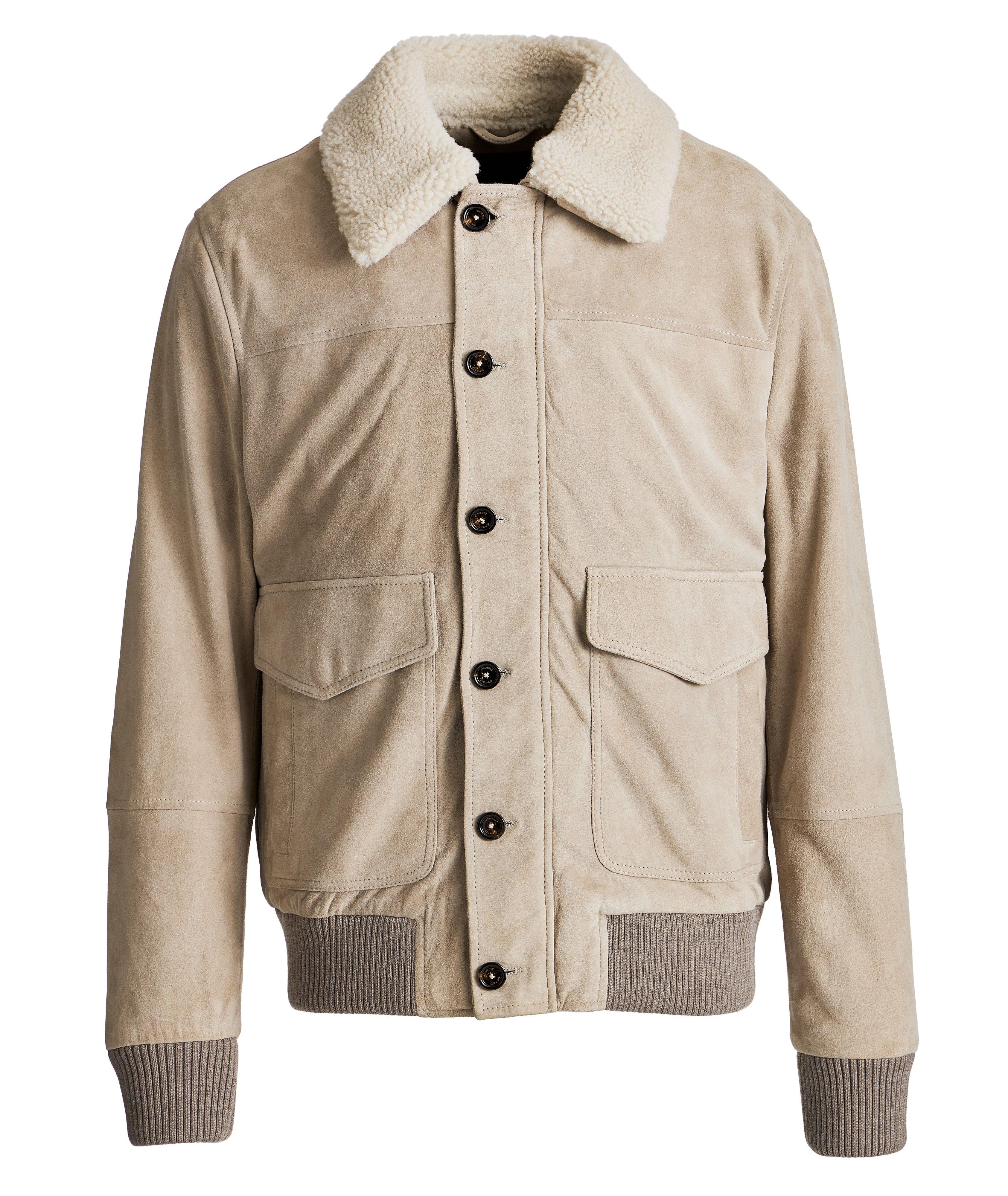 Suede-Shearling Bomber Jacket image 0