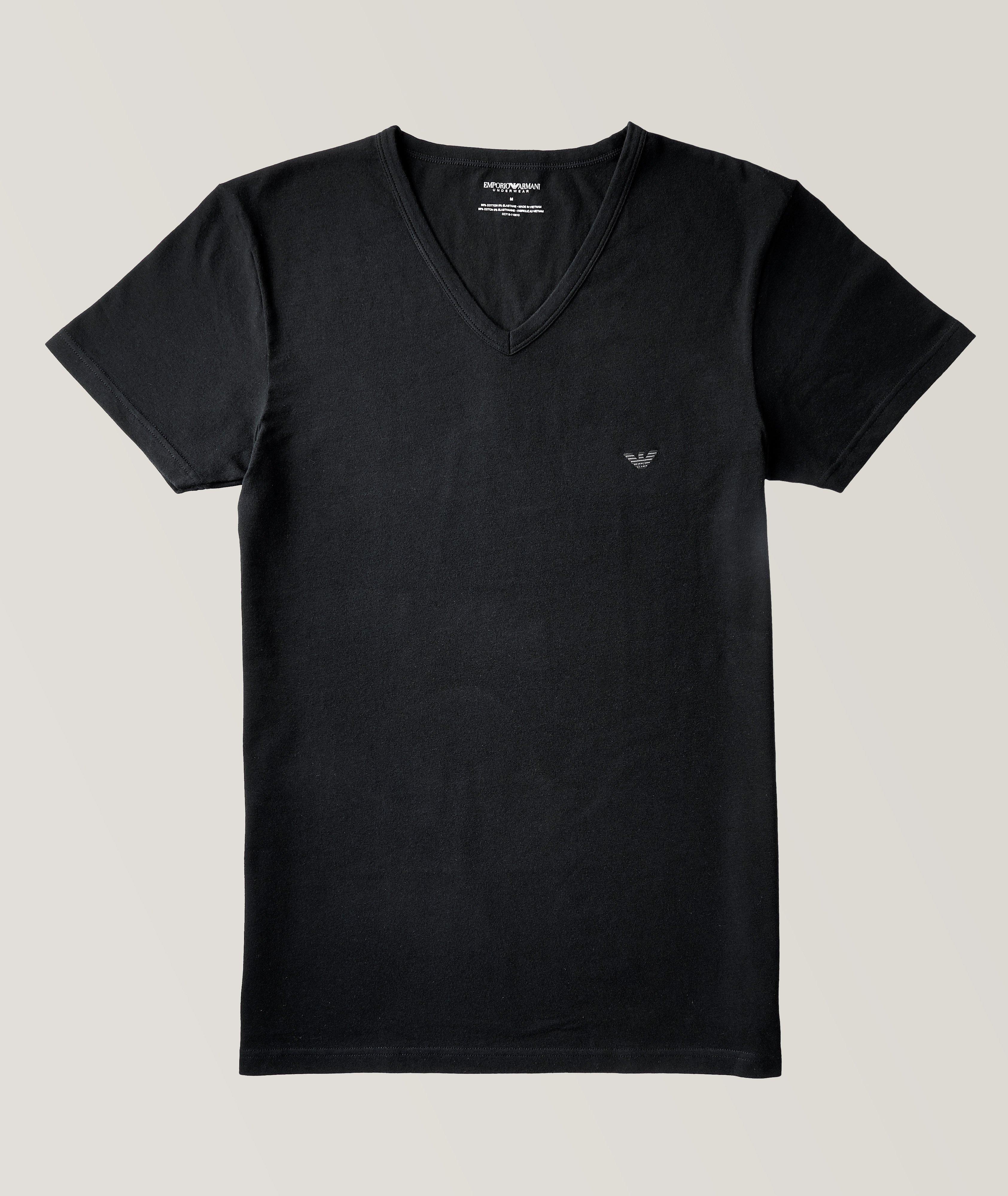 T-shirt en coton extensible à encolure en V image 0