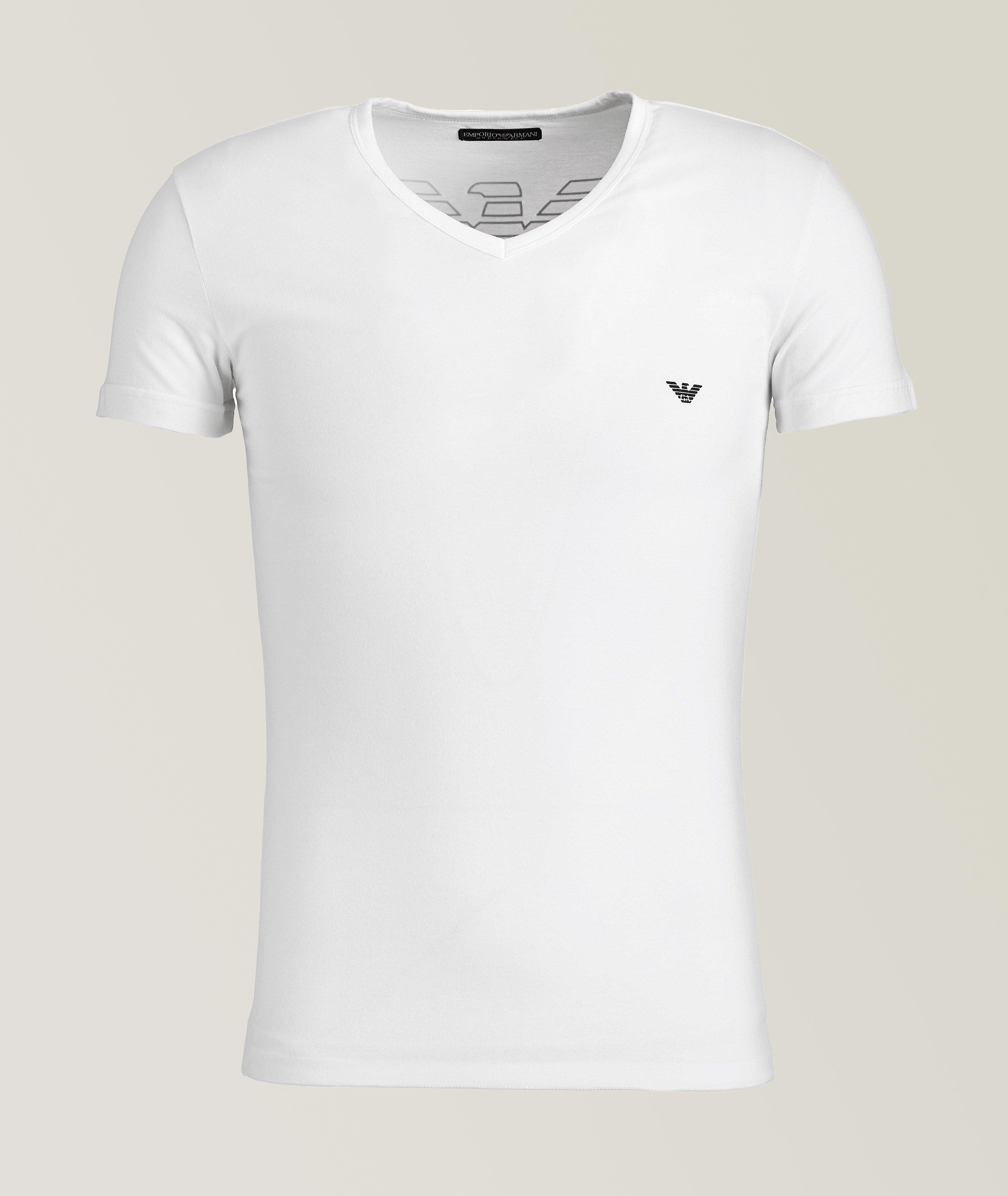 T-shirt en coton extensible à encolure en V image 0