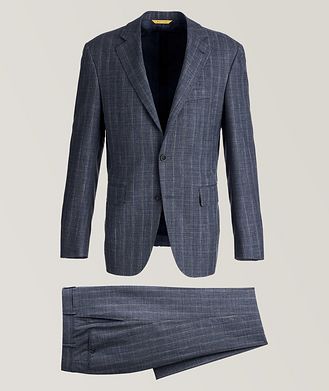 Canali Kei Brush Stripped  Wool, Silk, and Linen Suit
