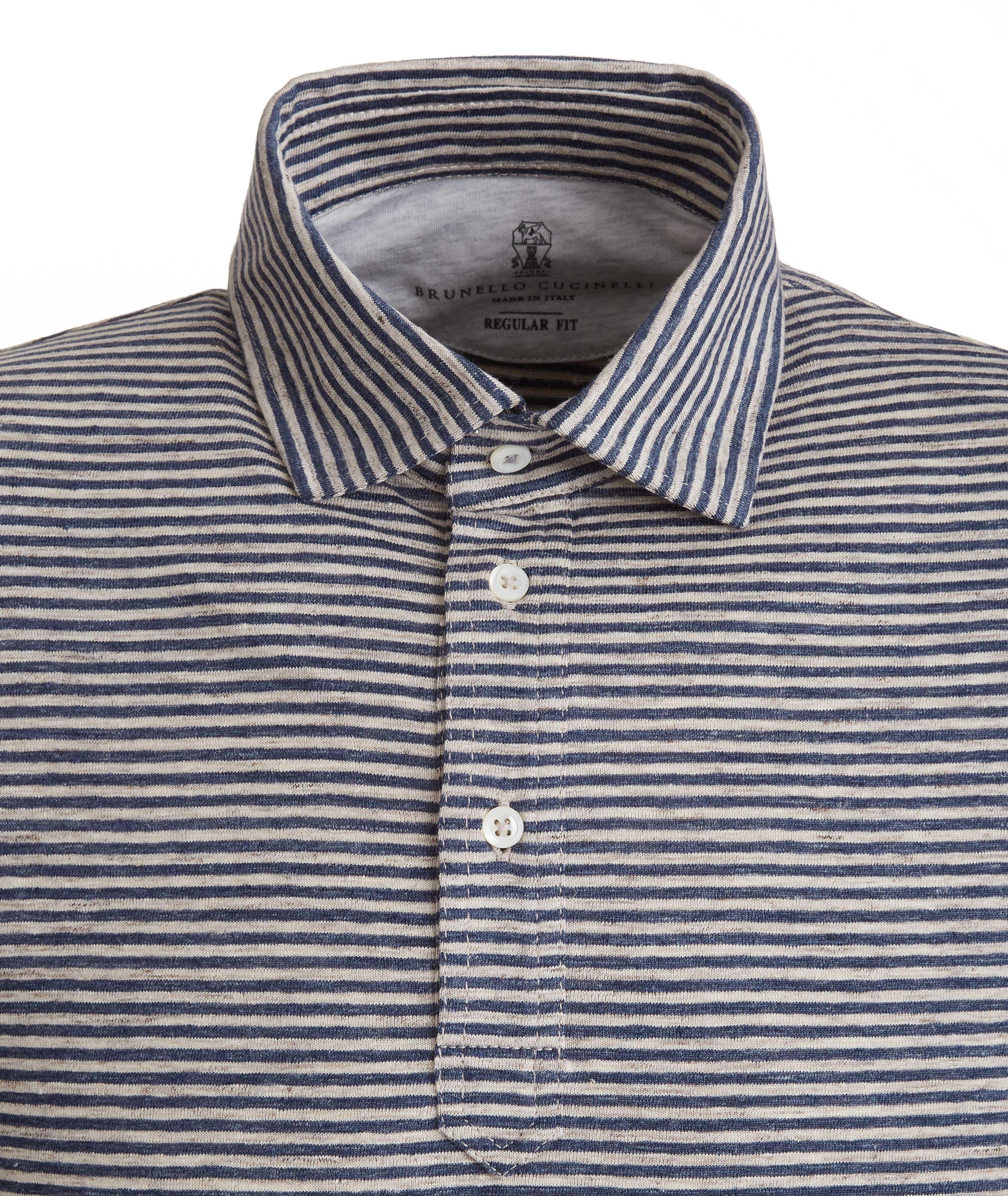 Striped Stretch-Linen Polo image 1